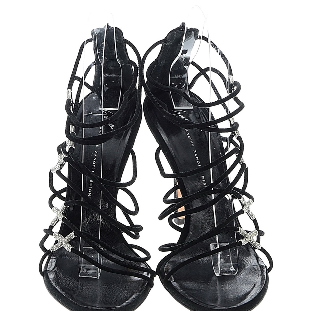 Giuseppe Zanotti Black Strappy Heels with Silver Accents